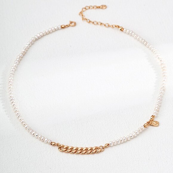 ✨ Artisan Original Design Pearl & Curb Chain Necklace | S925 - Picture 1 of 4